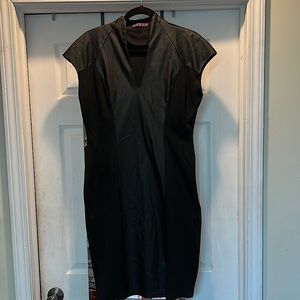 Black Bodycon - faux Leather front panel - Size Large (12/14)